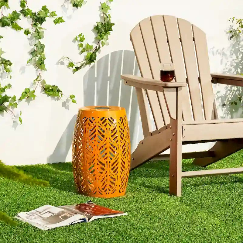 Glitzhome 18H Table d'appoint d'extérieur en métal Tabouret de jardin avec lumières solaires