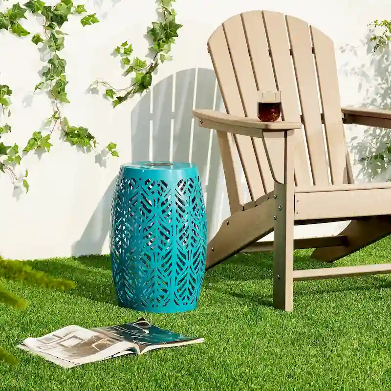 Glitzhome 18H Table d'appoint d'extérieur en métal Tabouret de jardin avec lumières solaires