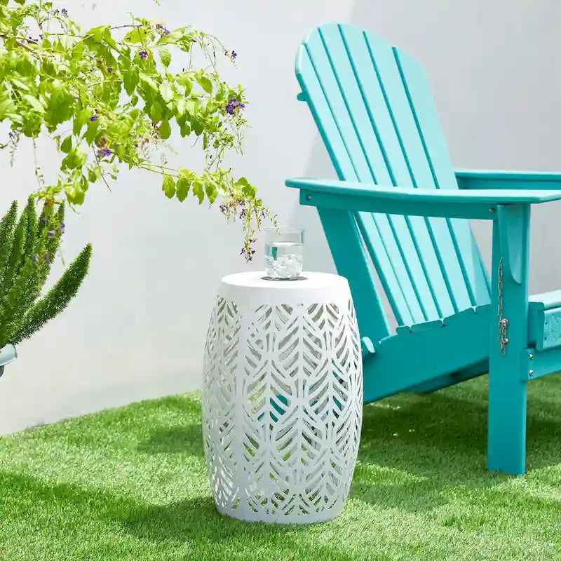 Glitzhome 18H Table d'appoint d'extérieur en métal Tabouret de jardin avec lumières solaires