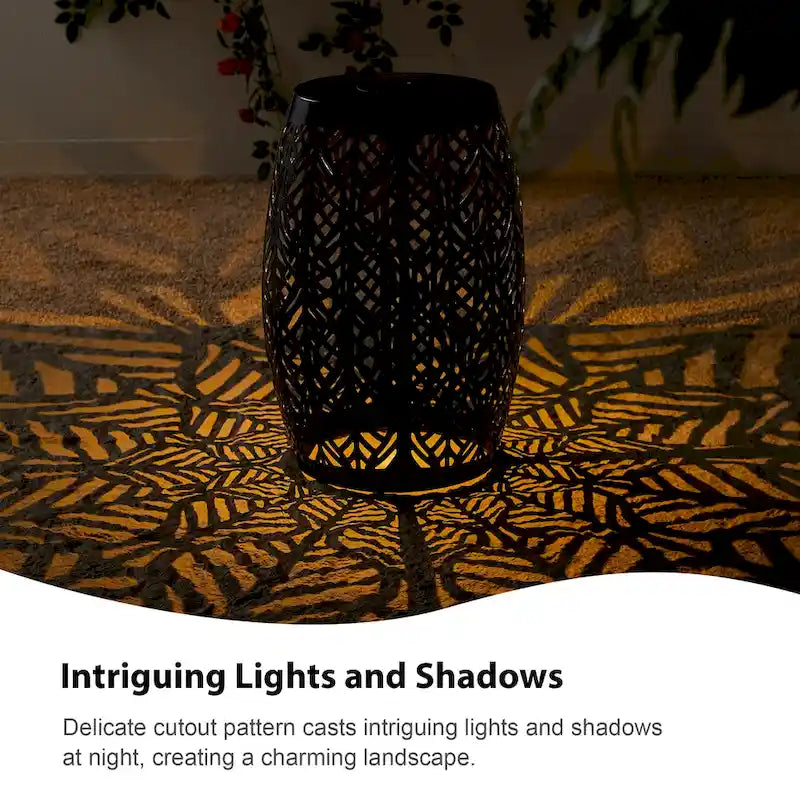 Glitzhome 18H Table d'appoint d'extérieur en métal Tabouret de jardin avec lumières solaires