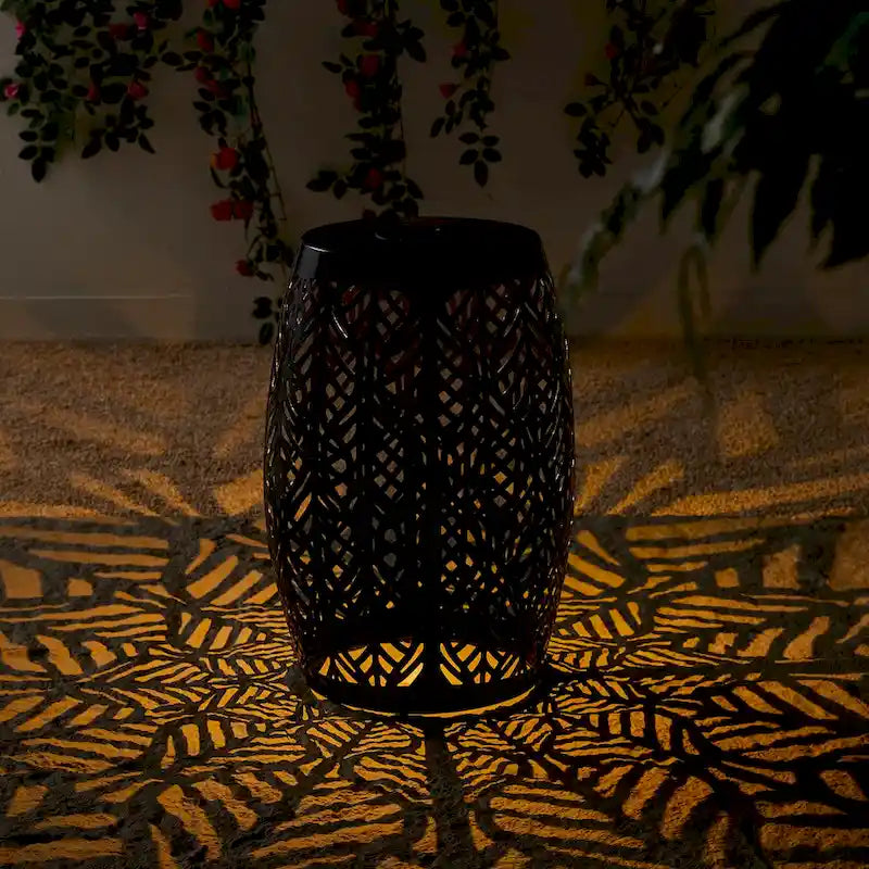 Glitzhome 18H Table d'appoint d'extérieur en métal Tabouret de jardin avec lumières solaires