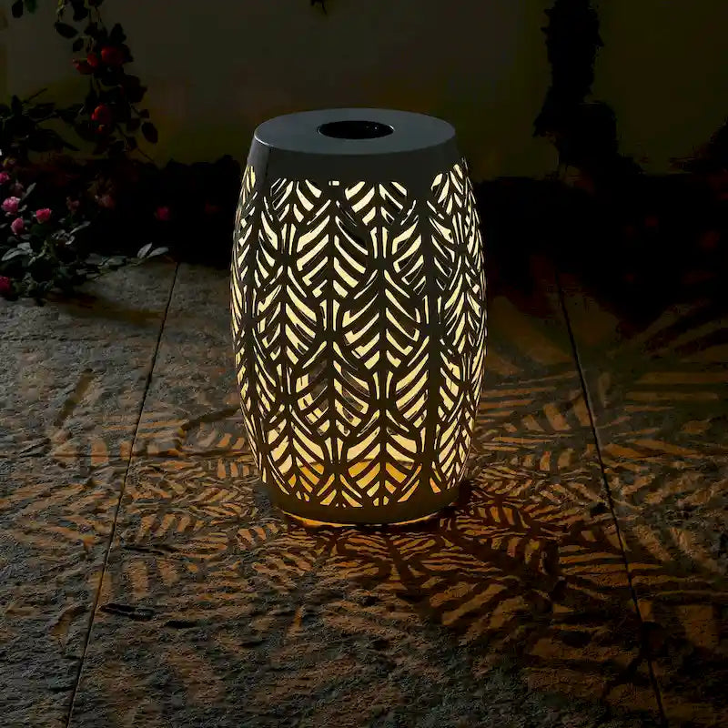 Glitzhome 18H Table d'appoint d'extérieur en métal Tabouret de jardin avec lumières solaires