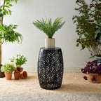 Glitzhome 18H Table d'appoint d'extérieur en métal Tabouret de jardin avec lumières solaires