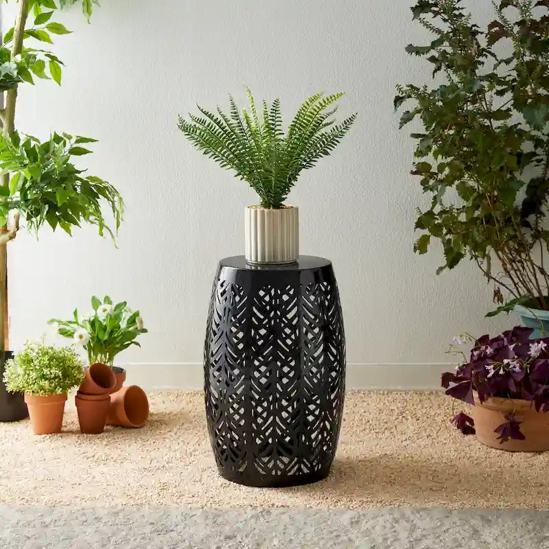 Glitzhome 18H Table d'appoint d'extérieur en métal Tabouret de jardin avec lumières solaires