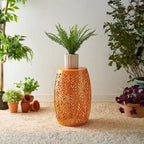 Glitzhome 18H Table d'appoint d'extérieur en métal Tabouret de jardin avec lumières solaires