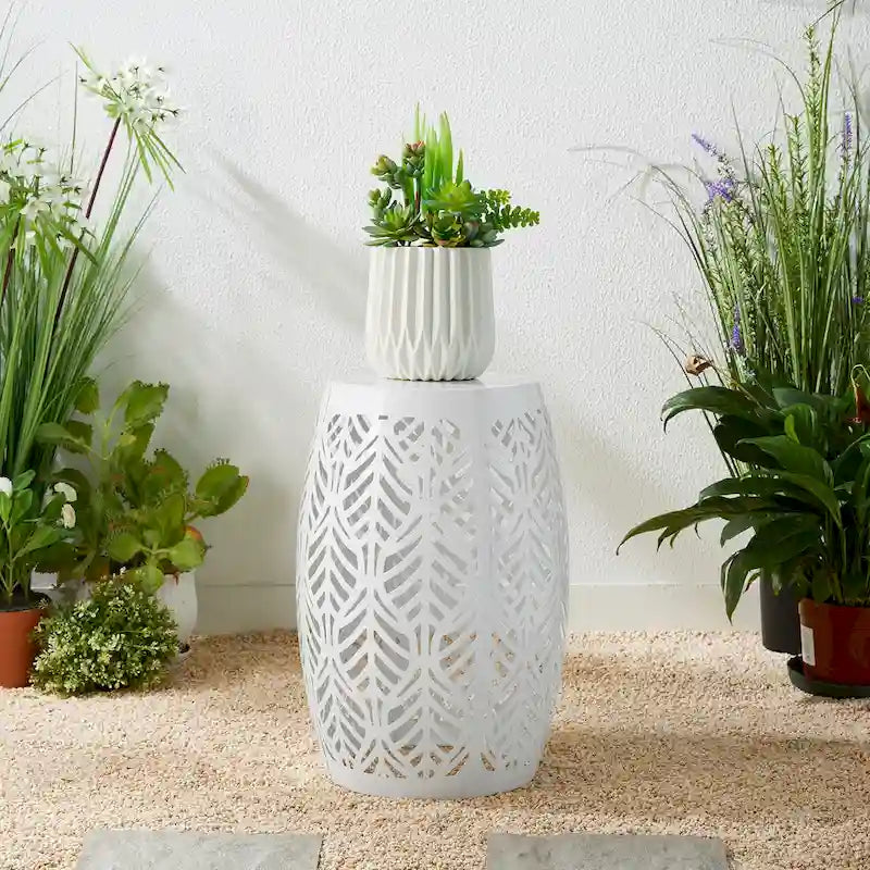 Glitzhome 18H Table d'appoint d'extérieur en métal Tabouret de jardin avec lumières solaires