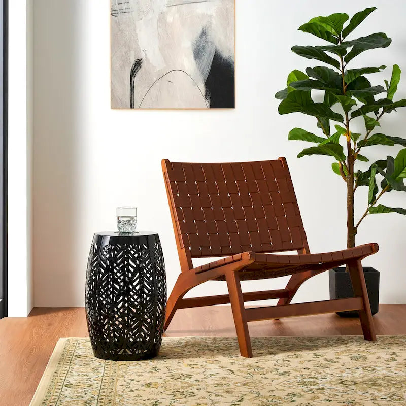 Glitzhome 18H Table d'appoint d'extérieur en métal Tabouret de jardin avec lumières solaires