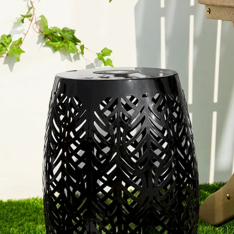 Glitzhome 18H Table d'appoint d'extérieur en métal Tabouret de jardin avec lumières solaires