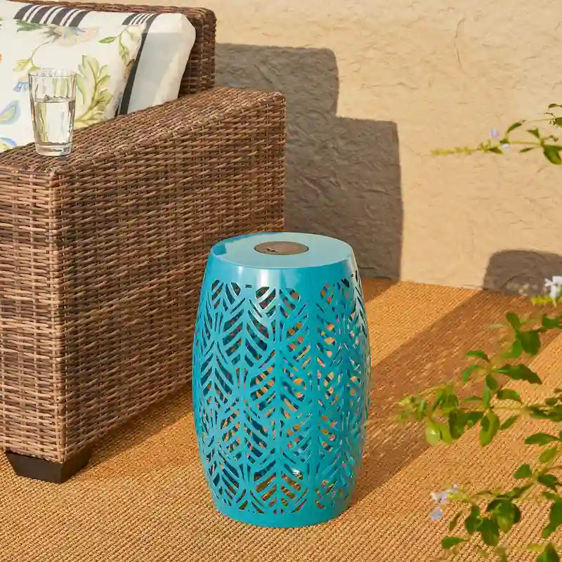 Glitzhome 18H Table d'appoint d'extérieur en métal Tabouret de jardin avec lumières solaires