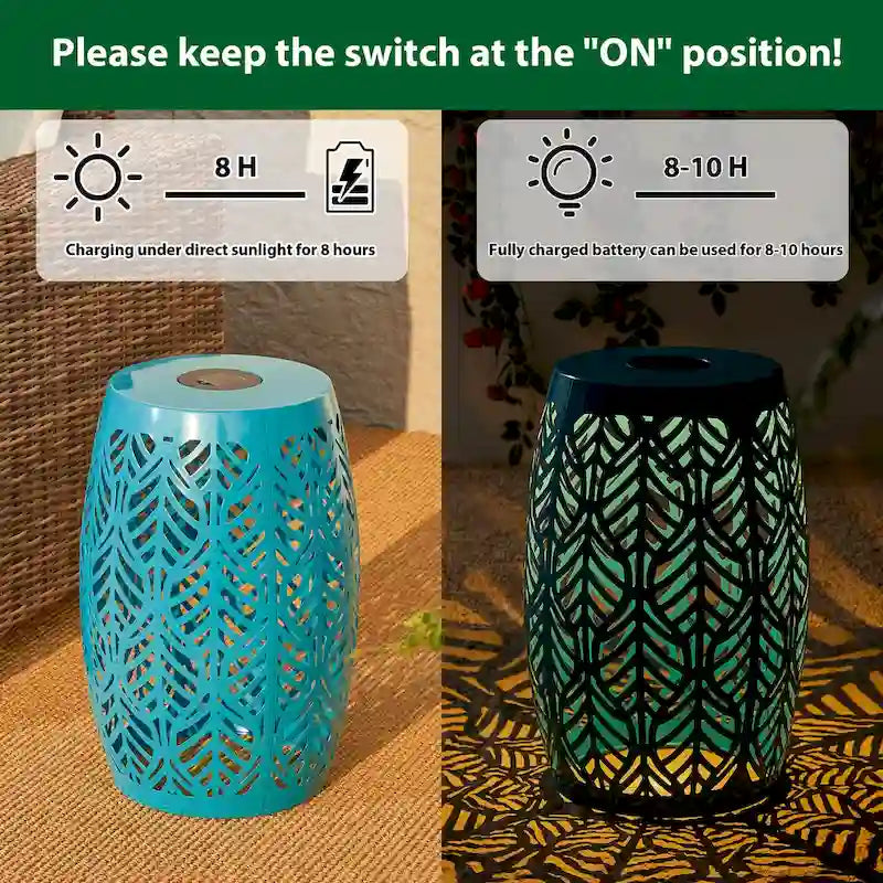 Glitzhome 18H Table d'appoint d'extérieur en métal Tabouret de jardin avec lumières solaires