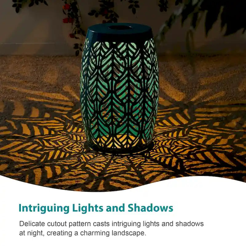 Glitzhome 18H Table d'appoint d'extérieur en métal Tabouret de jardin avec lumières solaires