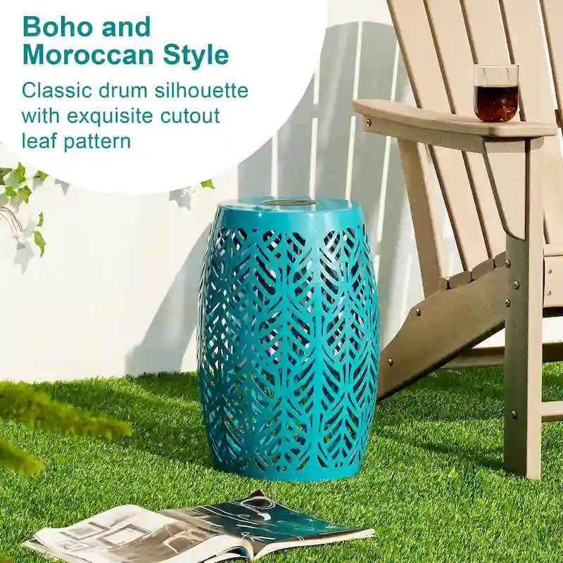 Glitzhome 18H Table d'appoint d'extérieur en métal Tabouret de jardin avec lumières solaires