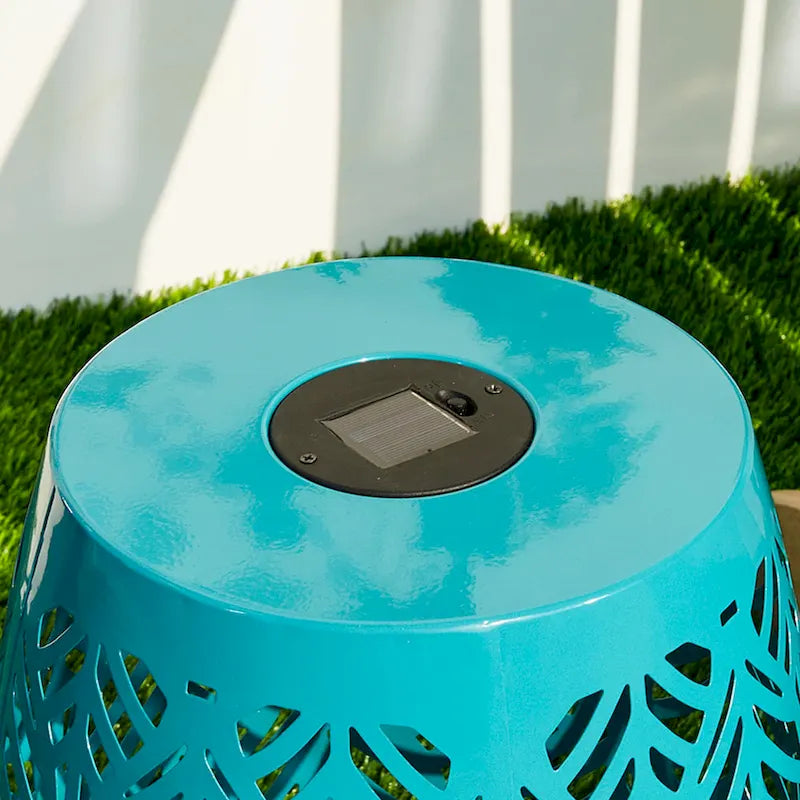 Glitzhome 18H Table d'appoint d'extérieur en métal Tabouret de jardin avec lumières solaires