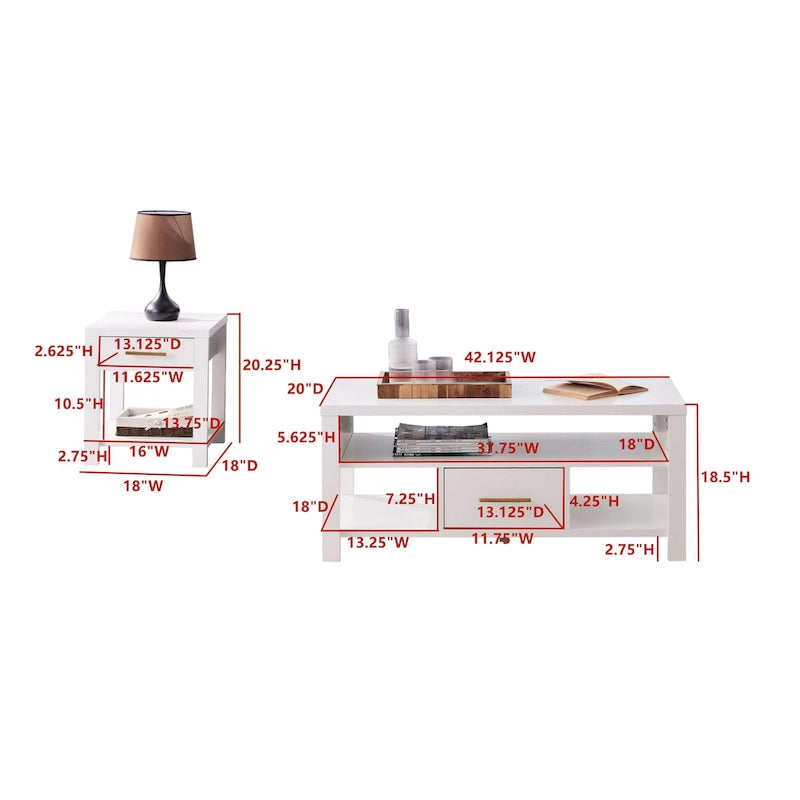 Ensemble de 3 tables basses et tables d'appoint pour salon