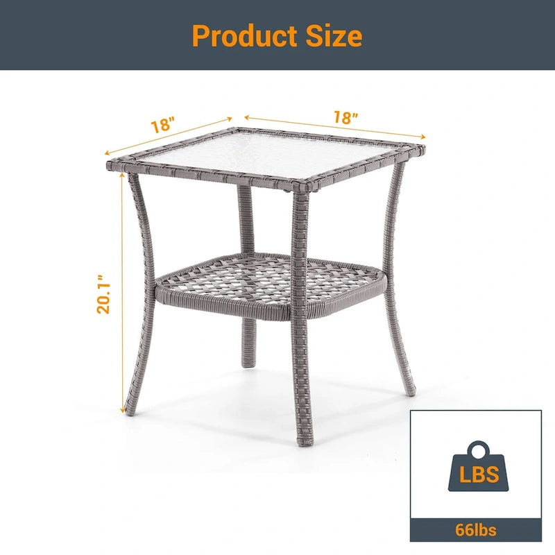 Table d'appoint en verre ondulé LIVOOSUN et table basse en rotin pour patio