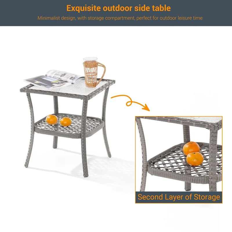 Table d'appoint en verre ondulé LIVOOSUN et table basse en rotin pour patio