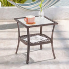 Table d'appoint en verre ondulé LIVOOSUN et table basse en rotin pour patio