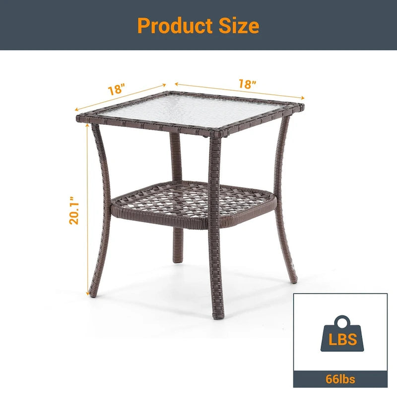 Table d'appoint en verre ondulé LIVOOSUN et table basse en rotin pour patio