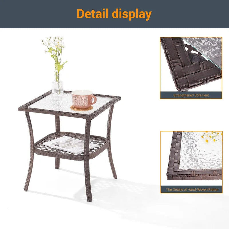 Table d'appoint en verre ondulé LIVOOSUN et table basse en rotin pour patio