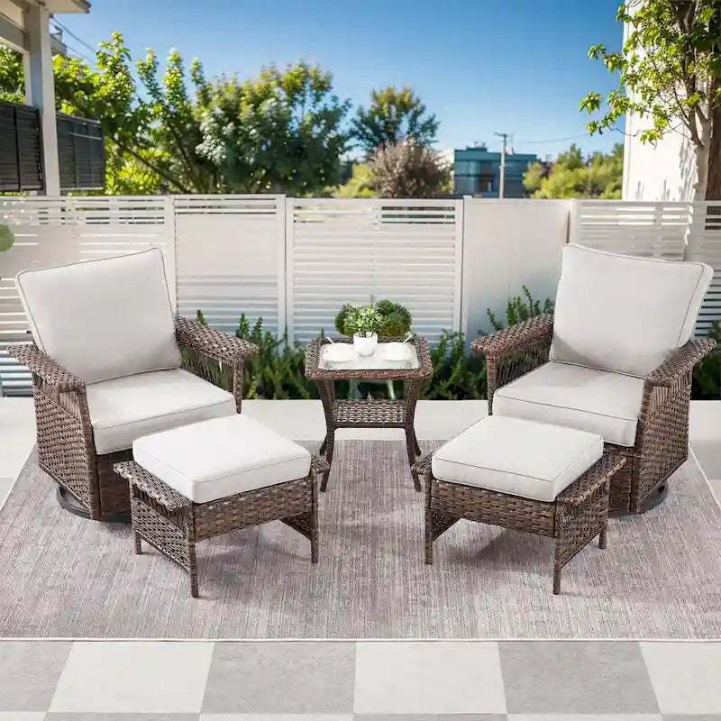 Outdoor 360 Degree Swivel Chair with Ottoman - Brown