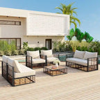 Ensemble de canapé d'angle de patio 7 places en métal, moderne et minimaliste, assise profonde, gris