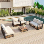 Ensemble de canapé d'angle de patio 7 places en métal, moderne et minimaliste, assise profonde, gris