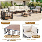 Ensemble de canapé d'angle de patio 7 places en métal, moderne et minimaliste, assise profonde, gris