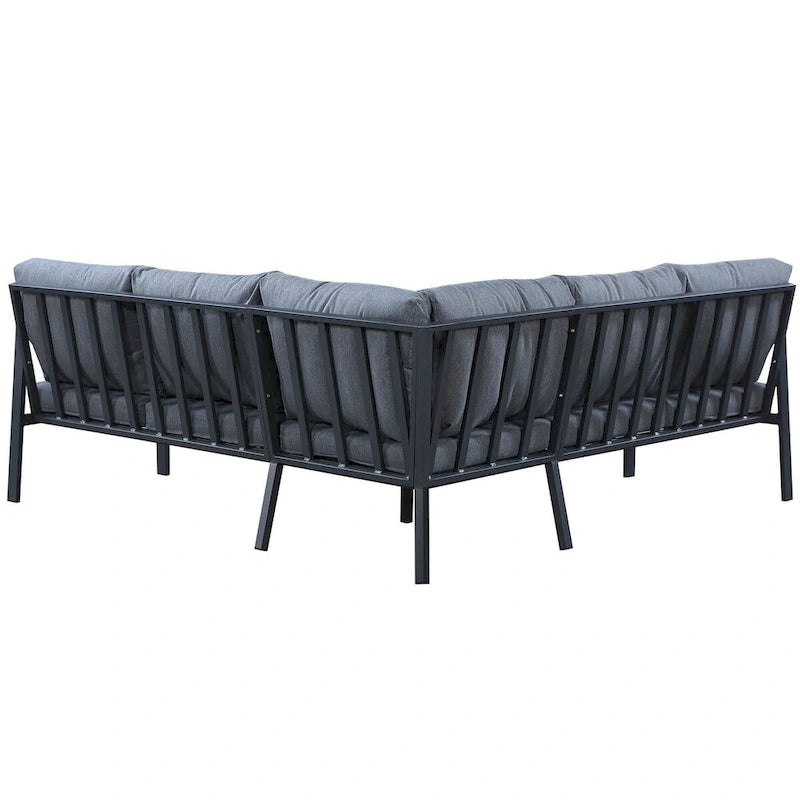 Canapé d'angle d'extérieur 4 pièces en teck, cadre en aluminium anthracite mat