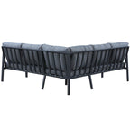 Canapé d'angle d'extérieur 4 pièces en teck, cadre en aluminium anthracite mat