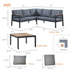 Canapé d'angle d'extérieur 4 pièces en teck, cadre en aluminium anthracite mat