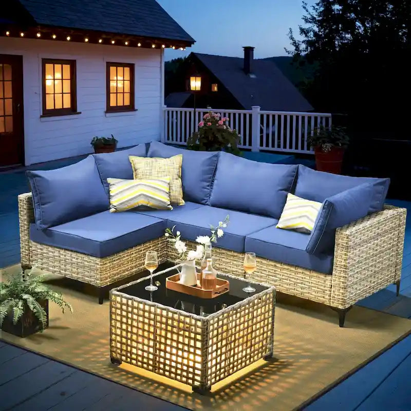 Ensemble de canapé d'angle en osier XIZZI 5 pièces pour patio