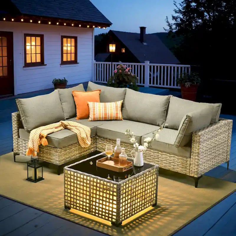 Ensemble de canapé d'angle en osier XIZZI 5 pièces pour patio