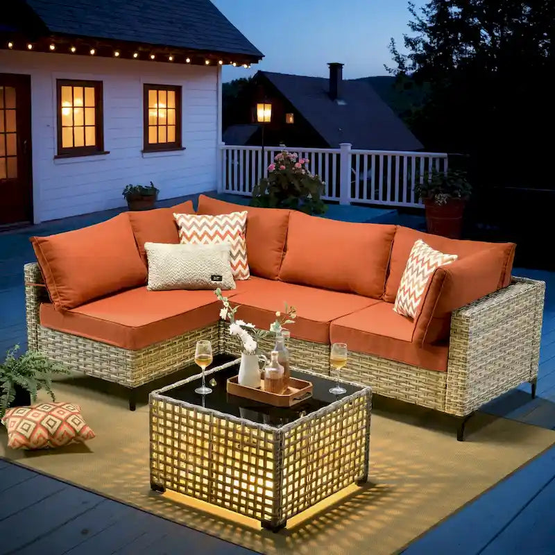 Ensemble de canapé d'angle en osier XIZZI 5 pièces pour patio