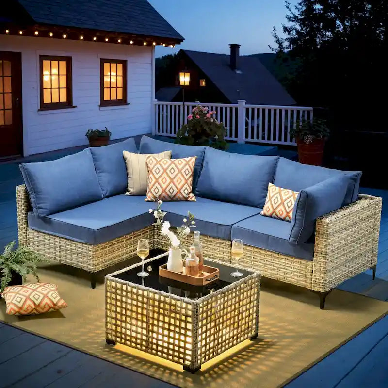 Ensemble de canapé d'angle en osier XIZZI 5 pièces pour patio
