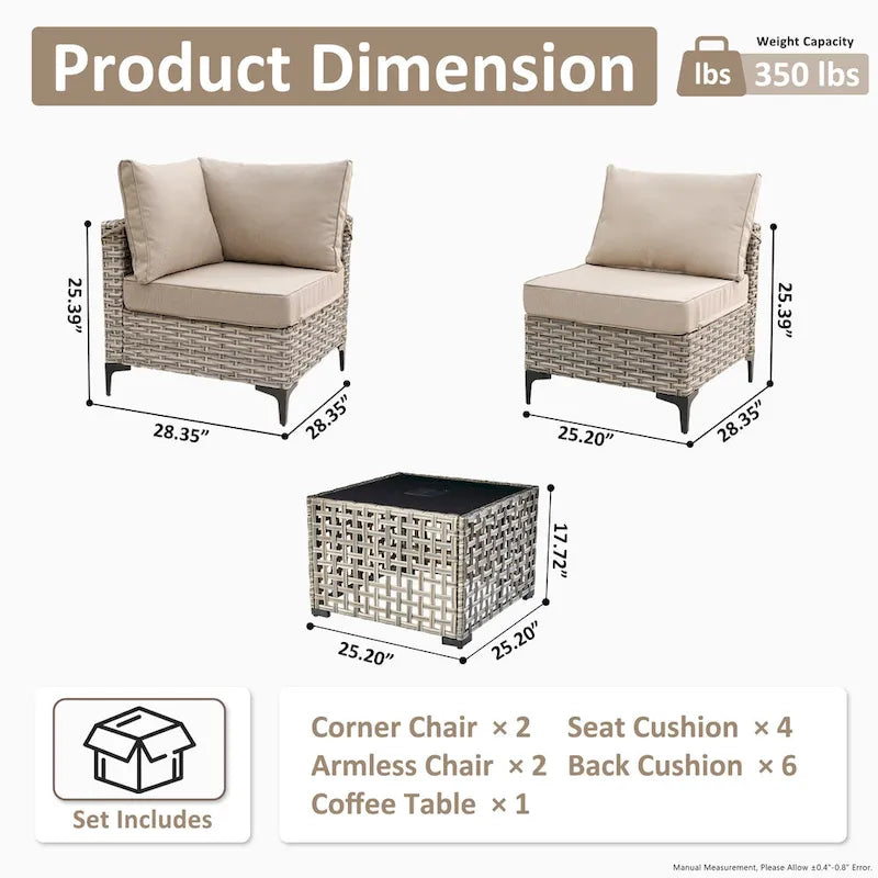 Ensemble de canapé d'angle en osier XIZZI 5 pièces pour patio