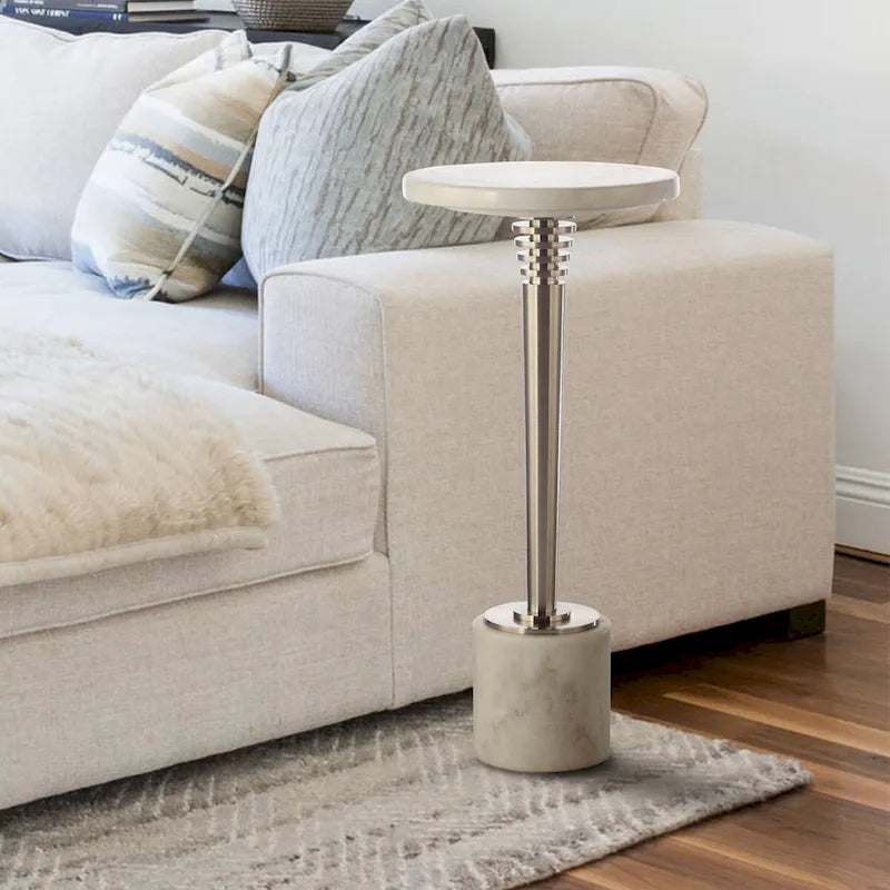 24-in High Modern White Marble Living Room Accent ,End, Side Table - 11 in. W x 24 in. H