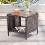 LIVOOSUN Patio HIPS Side Table, Square Coffee Table,Rattan End Table
