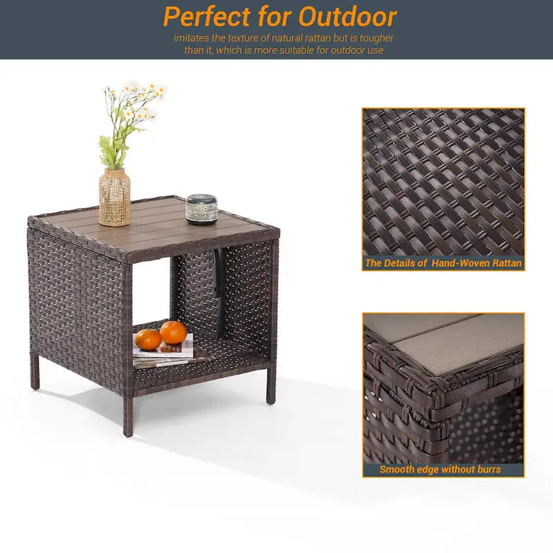 Table d'appoint de terrasse LIVOOSUN en HIPS, table basse carrée, table d'appoint en rotin