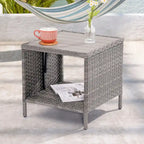 Table d'appoint de terrasse LIVOOSUN en HIPS, table basse carrée, table d'appoint en rotin
