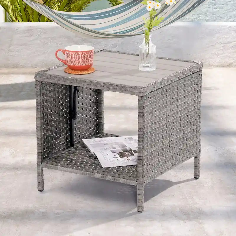 Table d'appoint de terrasse LIVOOSUN en HIPS, table basse carrée, table d'appoint en rotin
