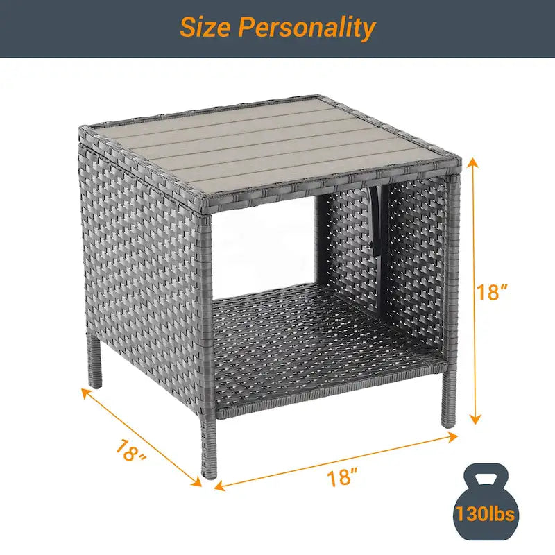 Table d'appoint de terrasse LIVOOSUN en HIPS, table basse carrée, table d'appoint en rotin