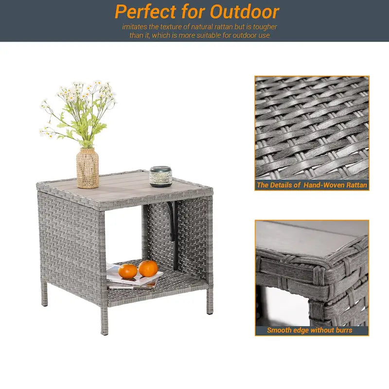 Table d'appoint de terrasse LIVOOSUN en HIPS, table basse carrée, table d'appoint en rotin