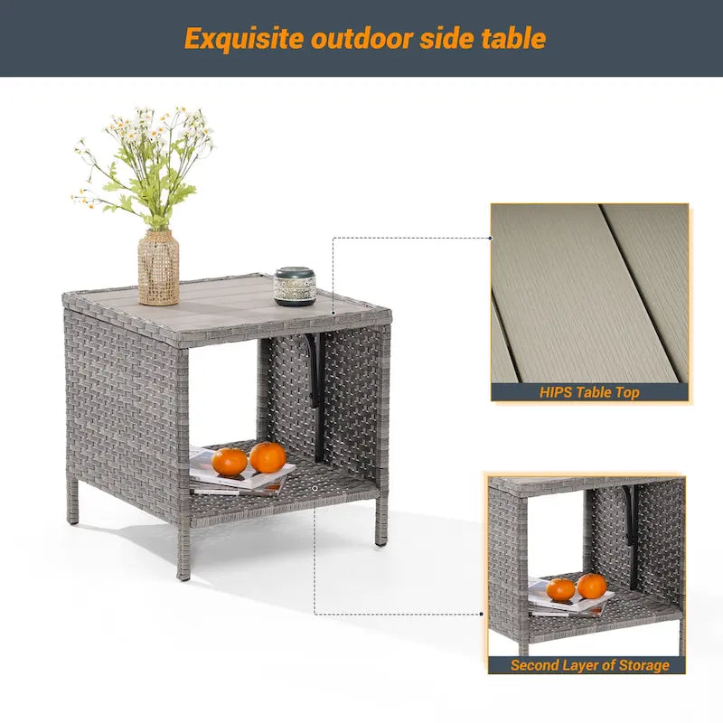 Table d'appoint de terrasse LIVOOSUN en HIPS, table basse carrée, table d'appoint en rotin
