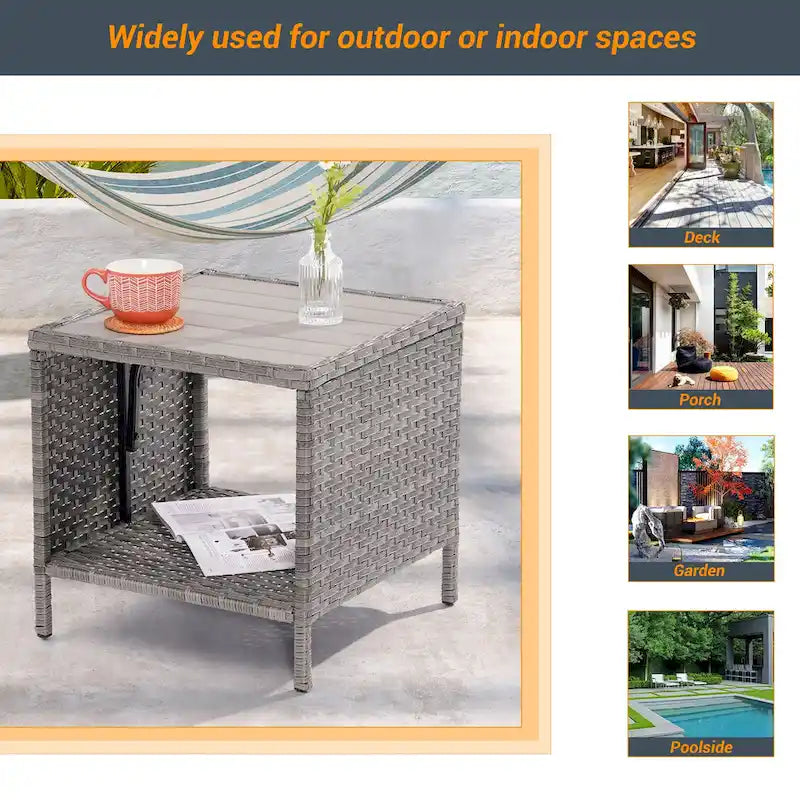Table d'appoint de terrasse LIVOOSUN en HIPS, table basse carrée, table d'appoint en rotin