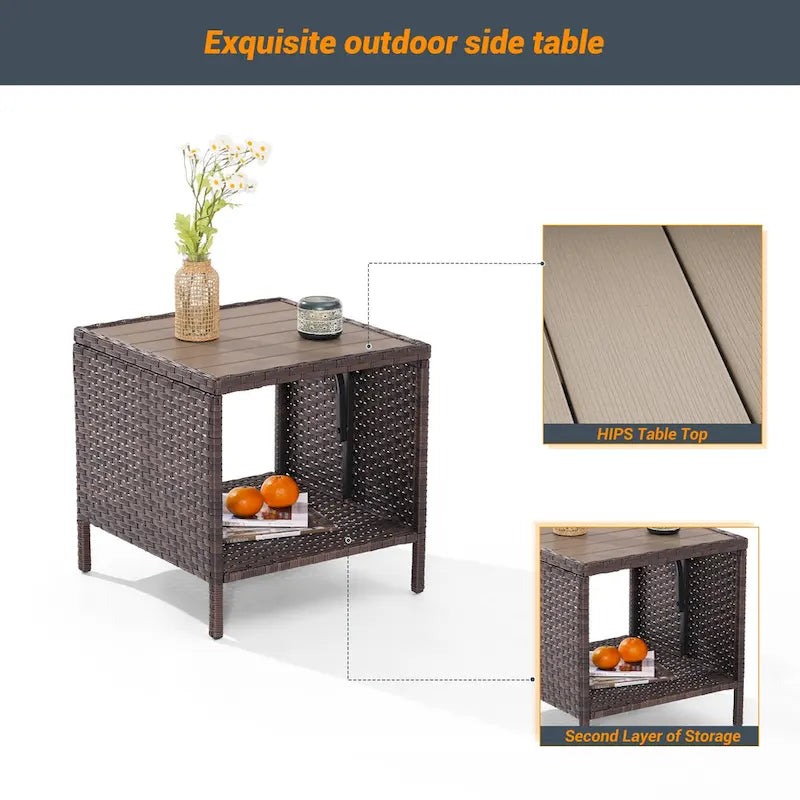 Table d'appoint de terrasse LIVOOSUN en HIPS, table basse carrée, table d'appoint en rotin