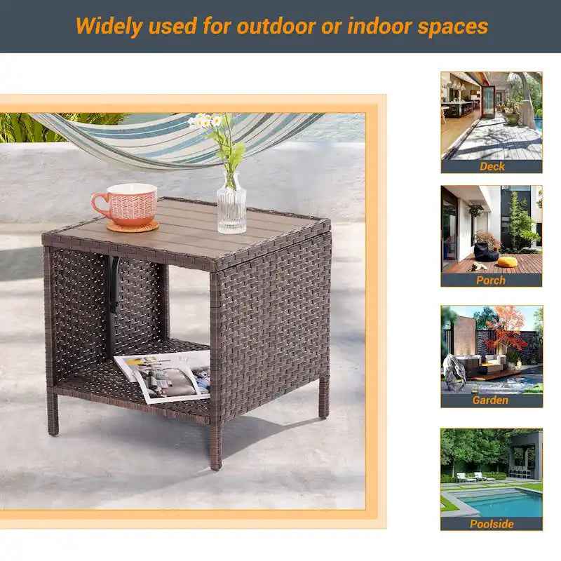 Table d'appoint de terrasse LIVOOSUN en HIPS, table basse carrée, table d'appoint en rotin