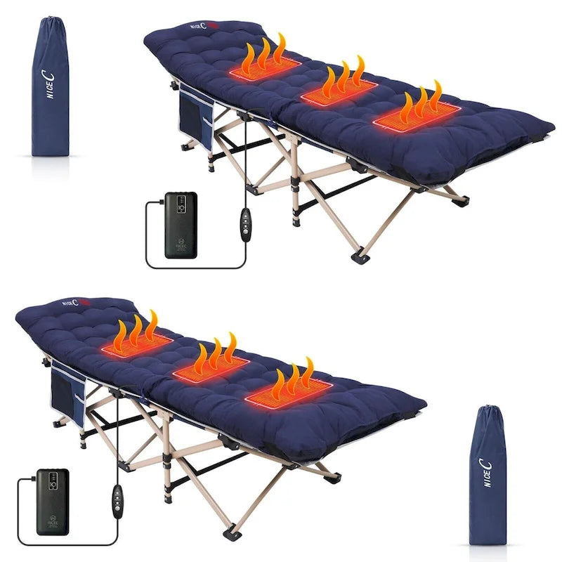 Lit de camp, lit de camp chauffant avec batterie externe 10 000 mAh, robuste, supporte 227 kg - 188 x 67,3 cm