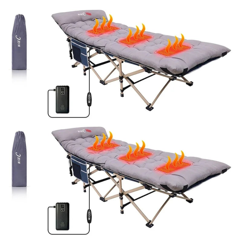 Lit de camp, lit de camp chauffant avec batterie externe 10 000 mAh, robuste, supporte 227 kg - 188 x 67,3 cm