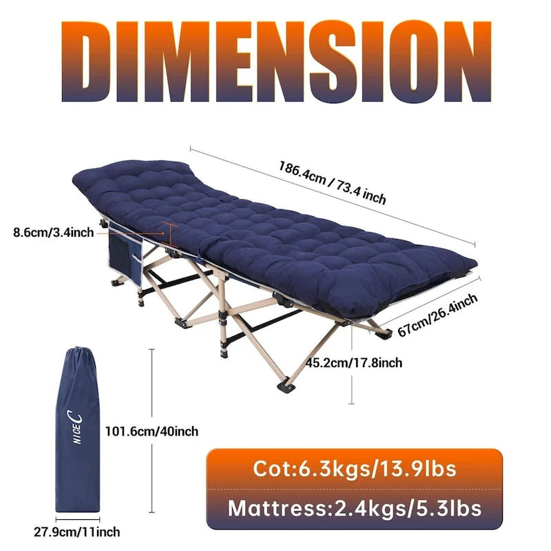 Lit de camp, lit de camp chauffant avec batterie externe 10 000 mAh, robuste, supporte 227 kg - 188 x 67,3 cm