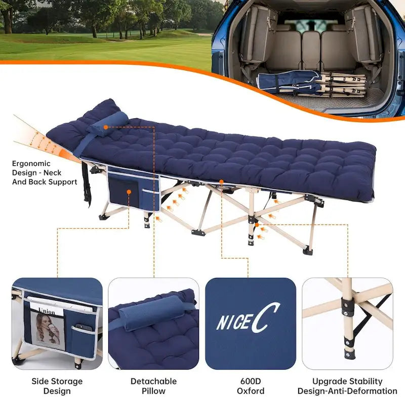 Lit de camp, lit de camp chauffant avec batterie externe 10 000 mAh, robuste, supporte 227 kg - 188 x 67,3 cm
